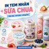 In tem nhãn sữa chua cho hũ, chai, cốc và nắp sản phẩm. Tư vấn decal chống ẩm, kích thước tem tròn, tem thân, mã lô và tem cuộn.