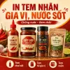 In tem nhãn gia vị, nước sốt, tương ớt, sa tế và chai lọ thực phẩm theo yêu cầu. Tư vấn decal chống nước, chống dầu, kích thước và tem cuộn dán máy.