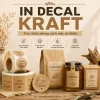 In decal kraft theo yêu cầu cho hộp, túi, chai lọ và sản phẩm handmade. Tư vấn màu in, kích thước, cán màng, bế hình và ứng dụng phù hợp.